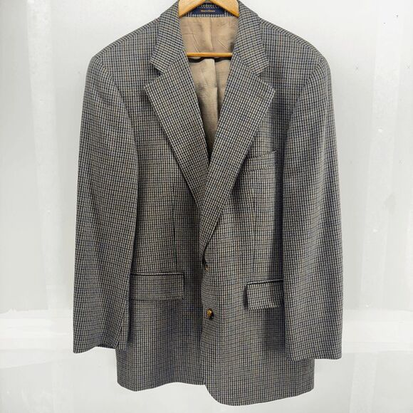 Vintage Chaps Ralph Lauren Silk / Wool Tan Houndstooth Size 42L/T Blazer Canada - Picture 1 of 10